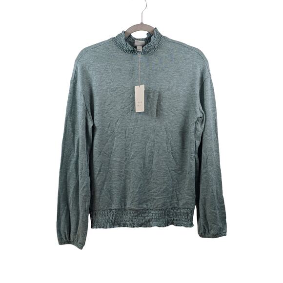 High Neck Smocked Sweater Knit A New Day Turquoise Green XS Long Sleeve Career - Picture 7 of 7